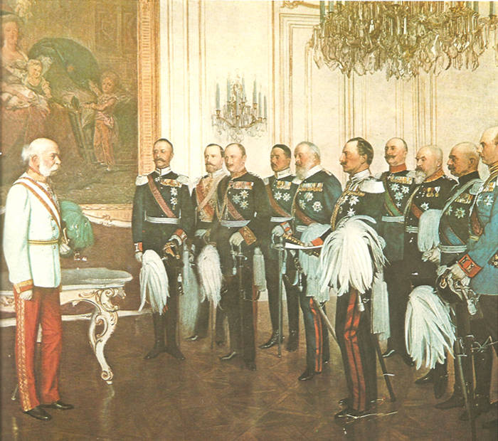 Guillaume II félicitant François-Joseph pour ses 50 ans de règne